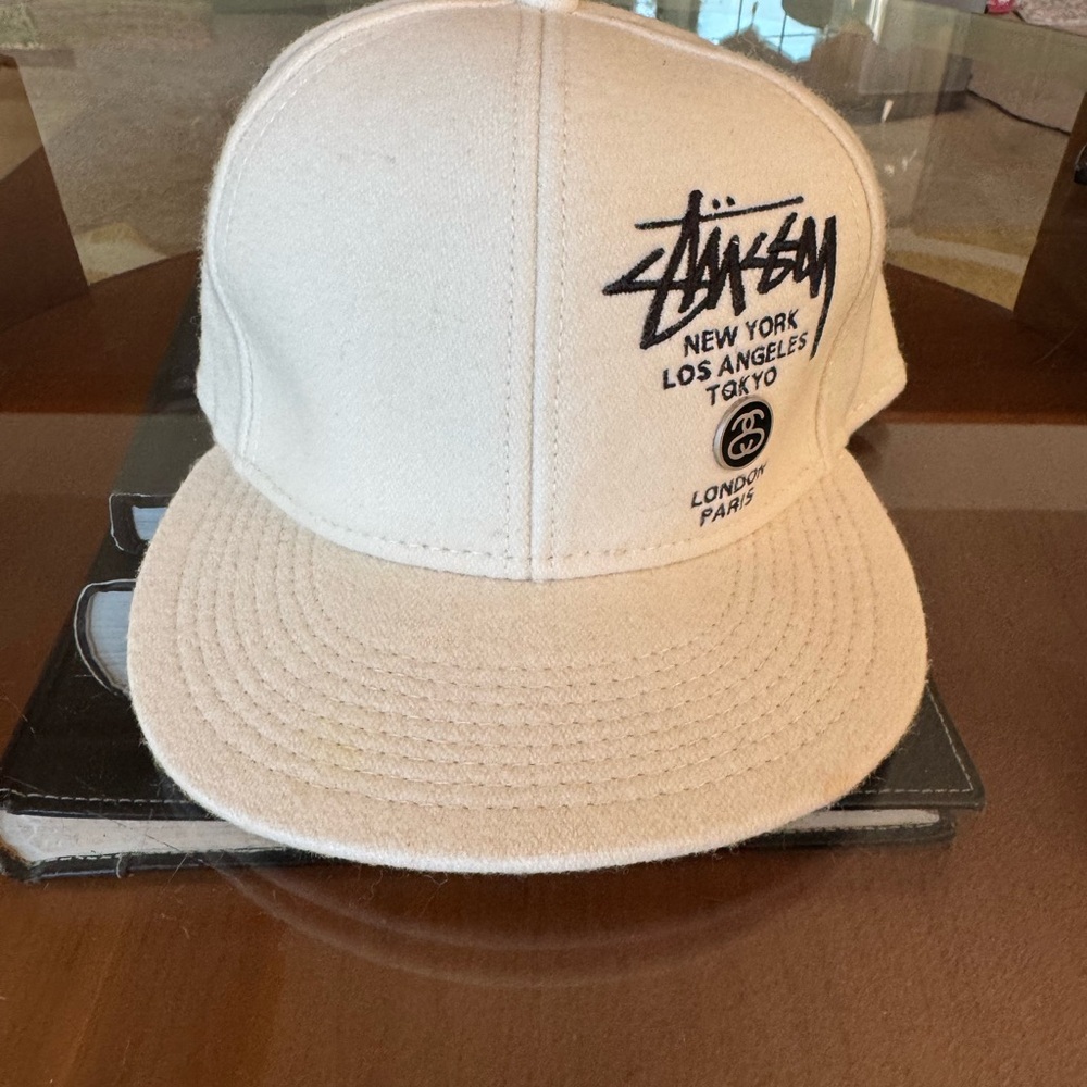 Rare Stussy World Wide Tour Original 1990’s Off White Fitted Cap Hat Double S